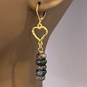 Elegant Gold Heart Earrings with Stone Beads